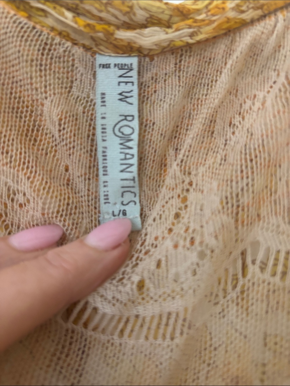 Free People Mustard Floral Lace-Back Button-Front Camisole - Picture 3 of 6